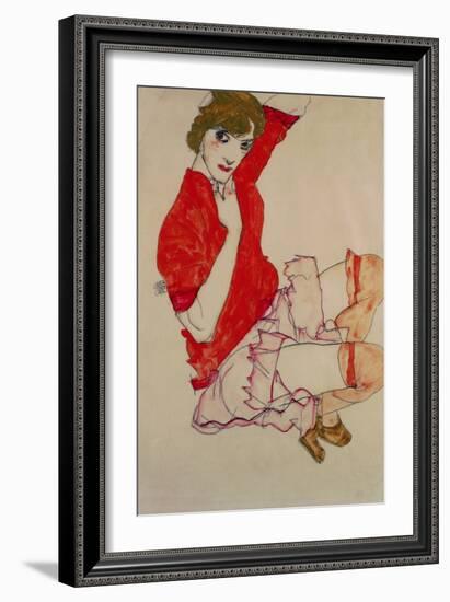 Wally in Red Blouse with Raised Knees, 1913-Egon Schiele-Framed Giclee Print