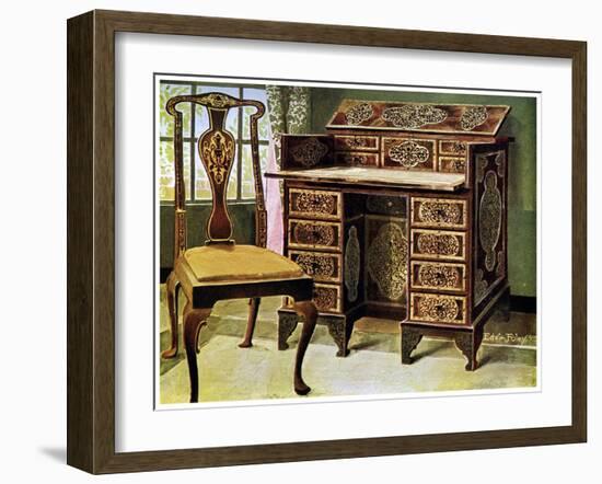 Walnut Inlaid Writing Table, 1910-Edwin Foley-Framed Giclee Print