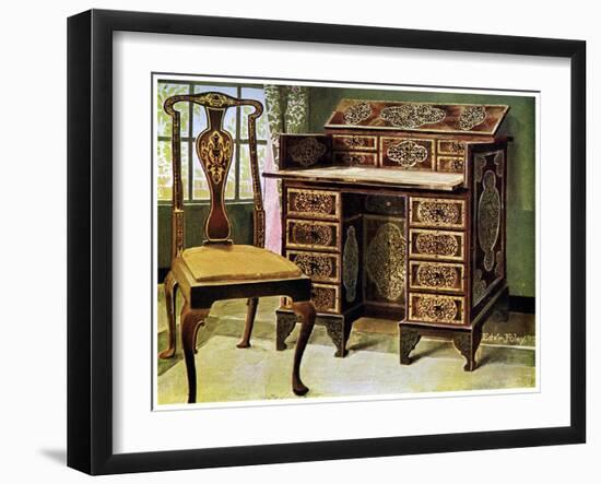 Walnut Inlaid Writing Table, 1910-Edwin Foley-Framed Giclee Print