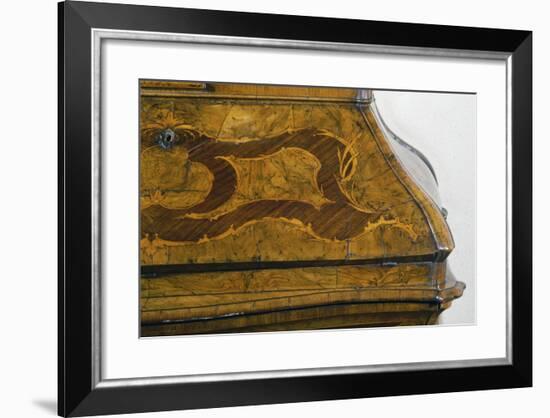 Walnut Lombard Trumeau Cabinet with Decorative Motifs in Rosewood and Boxwood, Italy, Detail-null-Framed Giclee Print