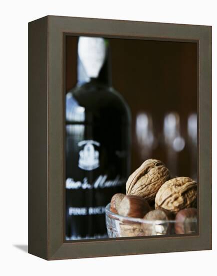 Walnuts, Hazelnuts and Bottle of Madeira-Henrik Freek-Framed Premier Image Canvas
