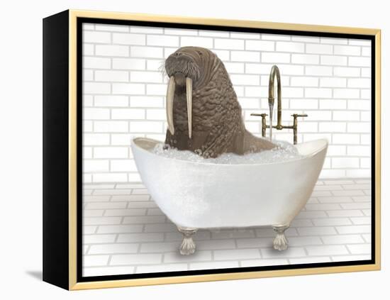 Walrus In Bathtub-Matthew Piotrowicz-Framed Stretched Canvas