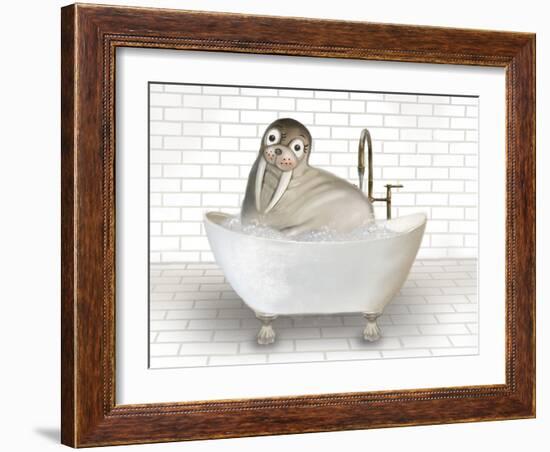 Walrus In Bathtub-Matthew Piotrowicz-Framed Art Print