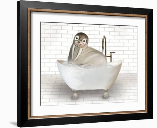 Walrus In Bathtub-Matthew Piotrowicz-Framed Art Print