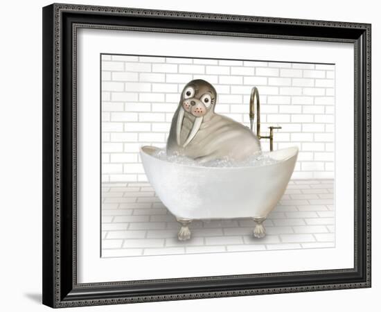 Walrus In Bathtub-Matthew Piotrowicz-Framed Art Print