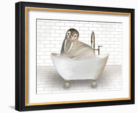 Walrus In Bathtub-Matthew Piotrowicz-Framed Art Print