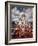 Walt Disney Characters and Park Staff Posing En Masse in Front of Cinderella's Castle-Yale Joel-Framed Photographic Print