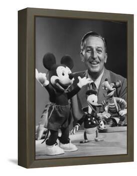 Walt Disney, of Walt Disney Studios, Posing with Some Famous Cartoon Characters-J. R. Eyerman-Framed Premier Image Canvas