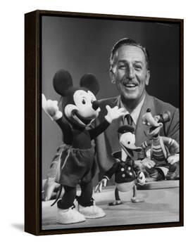 Walt Disney, of Walt Disney Studios, Posing with Some Famous Cartoon Characters-J. R. Eyerman-Framed Premier Image Canvas