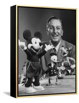 Walt Disney, of Walt Disney Studios, Posing with Some Famous Cartoon Characters-J. R. Eyerman-Framed Premier Image Canvas