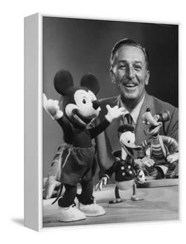 Walt Disney, of Walt Disney Studios, Posing with Some Famous Cartoon Characters-J. R. Eyerman-Framed Premier Image Canvas