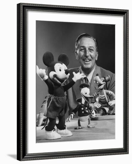 Walt Disney, of Walt Disney Studios, Posing with Some Famous Cartoon Characters-J^ R^ Eyerman-Framed Premium Photographic Print