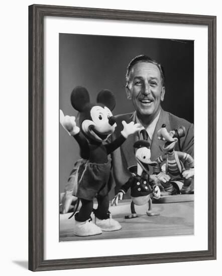 Walt Disney, of Walt Disney Studios, Posing with Some Famous Cartoon Characters-J^ R^ Eyerman-Framed Premium Photographic Print