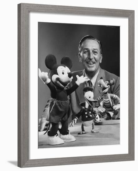 Walt Disney, of Walt Disney Studios, Posing with Some Famous Cartoon Characters-J^ R^ Eyerman-Framed Premium Photographic Print