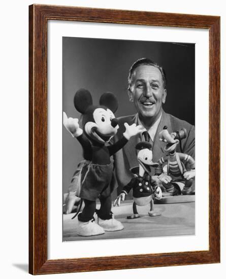 Walt Disney, of Walt Disney Studios, Posing with Some Famous Cartoon Characters-J^ R^ Eyerman-Framed Premium Photographic Print