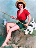 Fishing Pin-Up and Dog c1940s-Walt Otto-Art Print