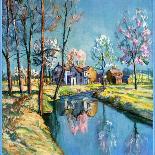 "Houses by Stream," Country Gentleman Cover, June 1, 1939-Walter Baum-Framed Giclee Print