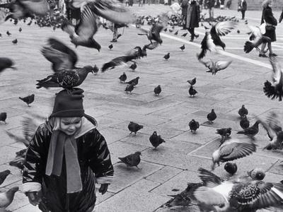 10x8 Print Fine Art Black /& White Venice Photography of Little Girl in Piazza San Marco With Pigeons Curly Top in San Marco