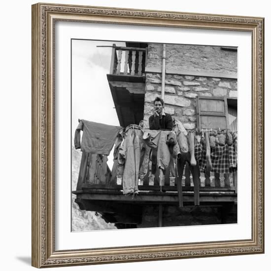 Walter Bonatti on the Balcony of His House in Courmayeur-Sergio del Grande-Framed Giclee Print