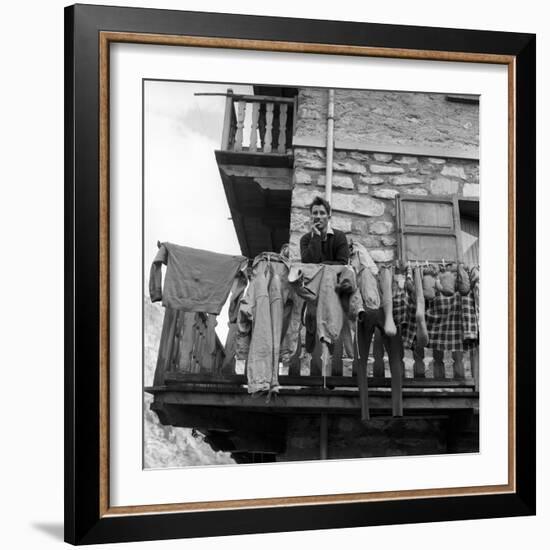 Walter Bonatti on the Balcony of His House in Courmayeur-Sergio del Grande-Framed Giclee Print