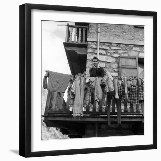 Walter Bonatti on the Balcony of His House in Courmayeur-Sergio del Grande-Framed Giclee Print