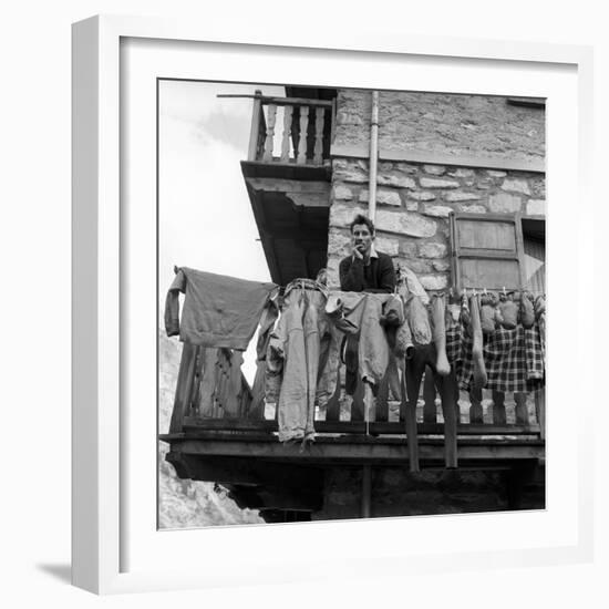 Walter Bonatti on the Balcony of His House in Courmayeur-Sergio del Grande-Framed Giclee Print