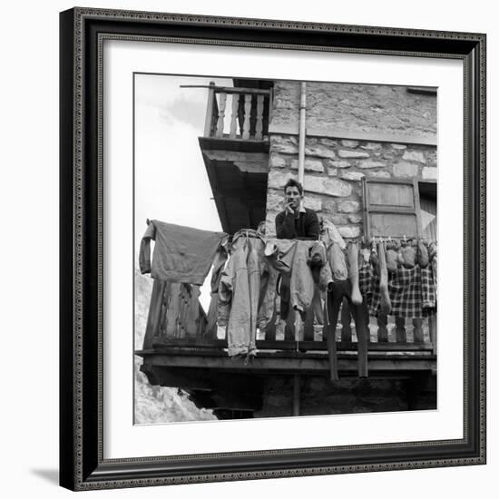 Walter Bonatti on the Balcony of His House in Courmayeur-Sergio del Grande-Framed Giclee Print