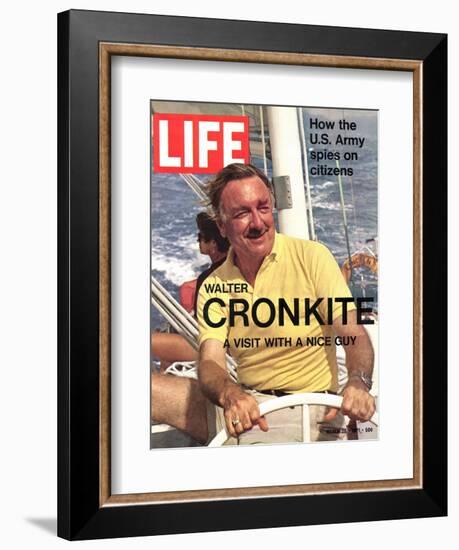 Walter Cronkite at Wheel of Boat, March 26, 1971-Leonard Mccombe-Framed Photographic Print