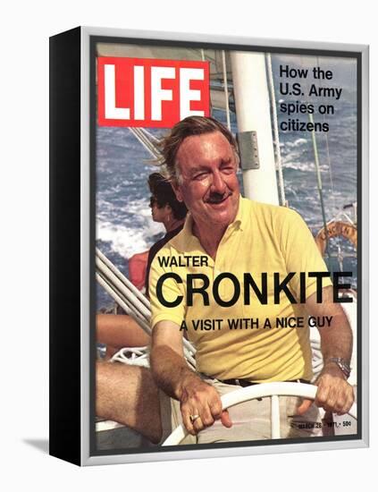 Walter Cronkite at Wheel of Boat, March 26, 1971-Leonard Mccombe-Framed Premier Image Canvas