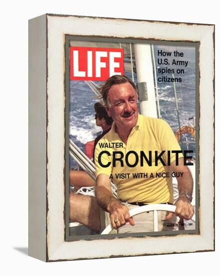 Walter Cronkite at Wheel of Boat, March 26, 1971-Leonard Mccombe-Framed Premier Image Canvas