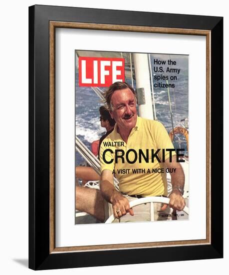 Walter Cronkite at Wheel of Boat, March 26, 1971-Leonard Mccombe-Framed Photographic Print