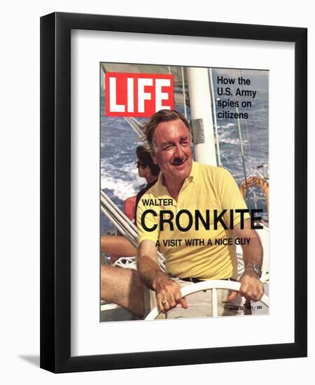Walter Cronkite at Wheel of Boat, March 26, 1971-Leonard Mccombe-Framed Photographic Print