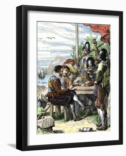 Walter Raleigh and His Expedition at Trinidad, Off South America, 1595-null-Framed Giclee Print