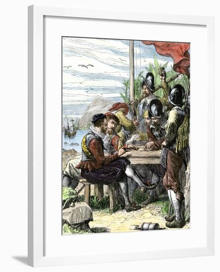 Walter Raleigh and His Expedition at Trinidad, Off South America, 1595-null-Framed Giclee Print