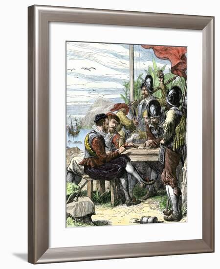 Walter Raleigh and His Expedition at Trinidad, Off South America, 1595-null-Framed Giclee Print