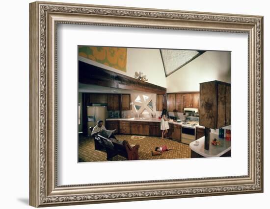 Walter Scale in the Kitchen of His Geodesic Dome House with His Children-John Dominis-Framed Photographic Print