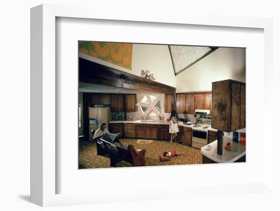 Walter Scale in the Kitchen of His Geodesic Dome House with His Children-John Dominis-Framed Photographic Print