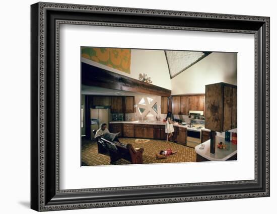 Walter Scale in the Kitchen of His Geodesic Dome House with His Children-John Dominis-Framed Photographic Print