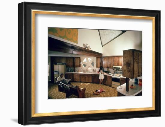 Walter Scale in the Kitchen of His Geodesic Dome House with His Children-John Dominis-Framed Photographic Print