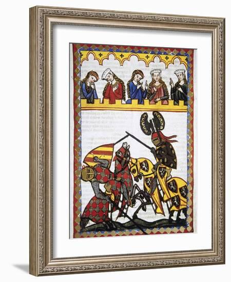 Walter Von Klingen (1240-1286), Defeats Another Knight in a Tournament. Codex Manesse (Ca.1300)-null-Framed Giclee Print