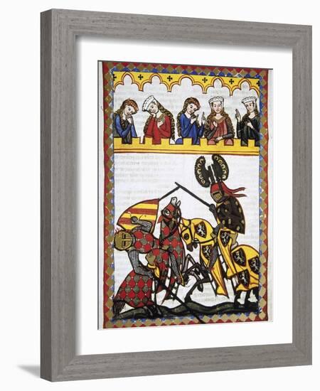 Walter Von Klingen (1240-1286), Defeats Another Knight in a Tournament. Codex Manesse (Ca.1300)-null-Framed Giclee Print