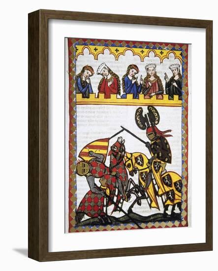 Walter Von Klingen (1240-1286), Defeats Another Knight in a Tournament. Codex Manesse (Ca.1300)-null-Framed Giclee Print