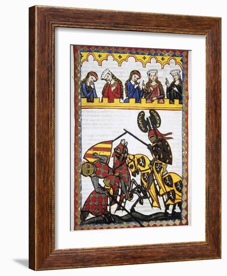 Walter Von Klingen (1240-1286), Defeats Another Knight in a Tournament. Codex Manesse (Ca.1300)-null-Framed Giclee Print