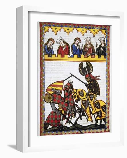 Walter Von Klingen (1240-1286), Defeats Another Knight in a Tournament. Codex Manesse (Ca.1300)-null-Framed Giclee Print