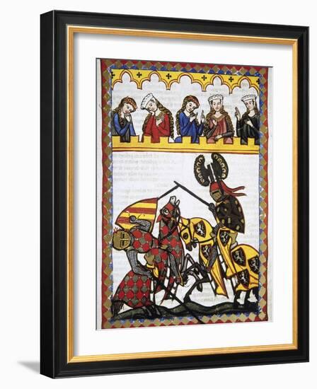 Walter Von Klingen (1240-1286), Defeats Another Knight in a Tournament. Codex Manesse (Ca.1300)-null-Framed Giclee Print