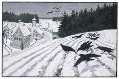 Crows Search for Food in the Snow in Fields on the Outskirts of a German Village-Walther Georgi-Mounted Art Print