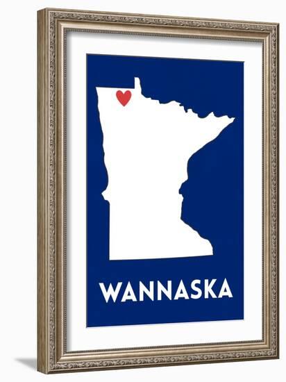 Wannaska, Minnesota - Home State - White on Blue-Lantern Press-Framed Art Print