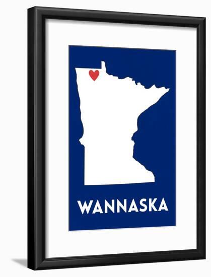 Wannaska, Minnesota - Home State - White on Blue-Lantern Press-Framed Art Print