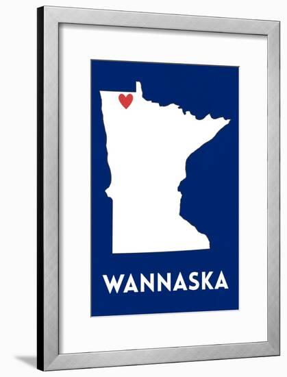 Wannaska, Minnesota - Home State - White on Blue-Lantern Press-Framed Art Print