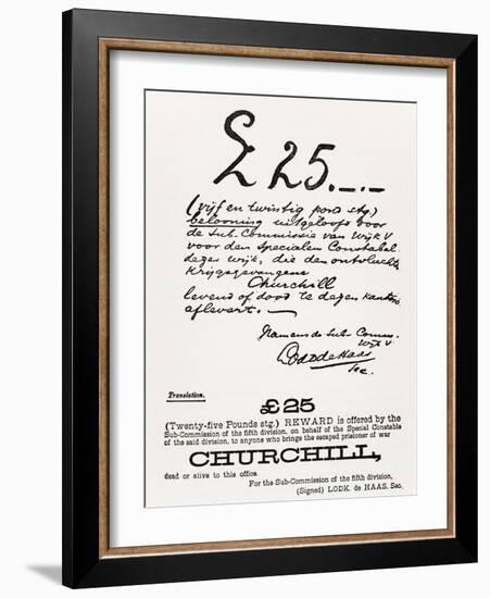 Wanted Poster for Escaped Prisoner of War Churchill, from 'A Roving Commission by Winston S.…-South African School-Framed Giclee Print